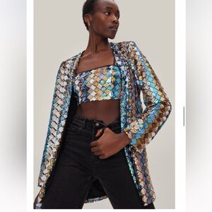 Nasty Gal Sequin Collarless Longline Blazer